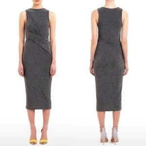 T Alexander Wang Twist Ruched Mock Neck Sleeveless Gray Bodycon Dress